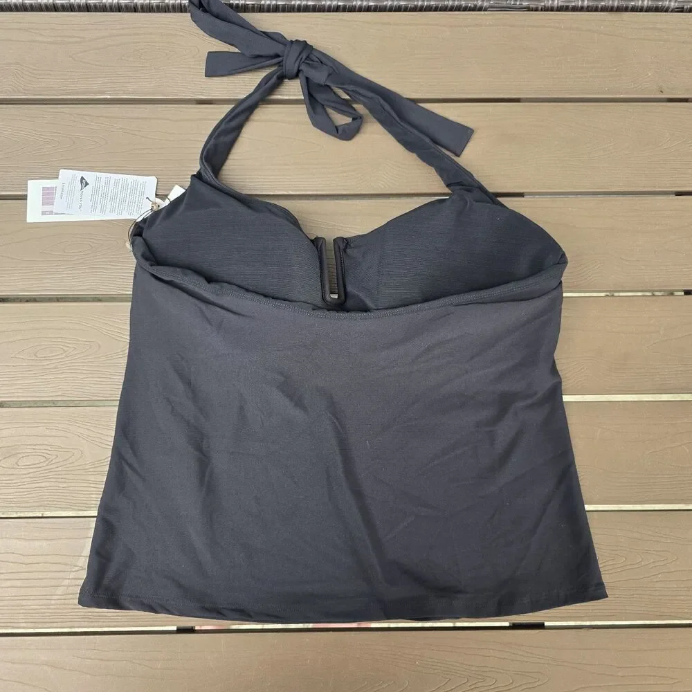 CALIA Women's Black U-Bar Halter Cami Tankini W/ Wide Band Bikini Sz 1X New